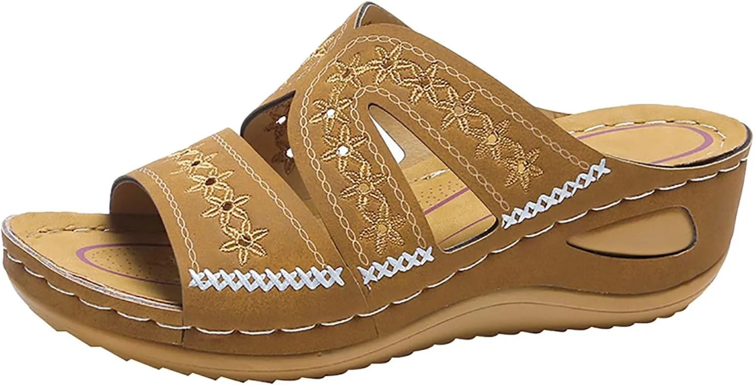 Sandals for Women Slip on Dressy Summer Comfortable Slides Sandals Lightweight Memory Foam Platform Wedge Shoes