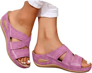 Sandals for Women Slip on Dressy Summer Comfortable Slides Sandals Lightweight Memory Foam Platform Wedge Shoes