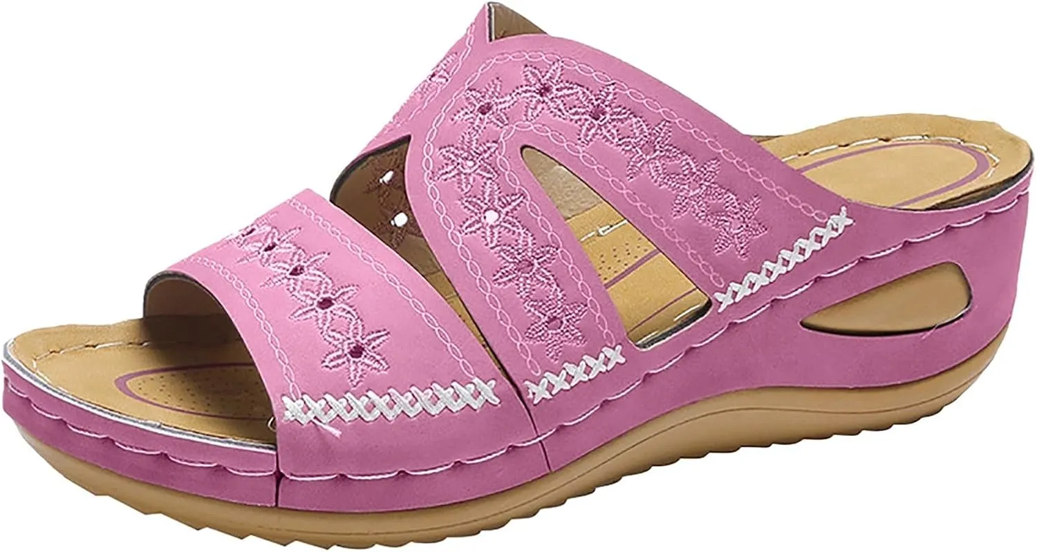 Sandals for Women Slip on Dressy Summer Comfortable Slides Sandals Lightweight Memory Foam Platform Wedge Shoes
