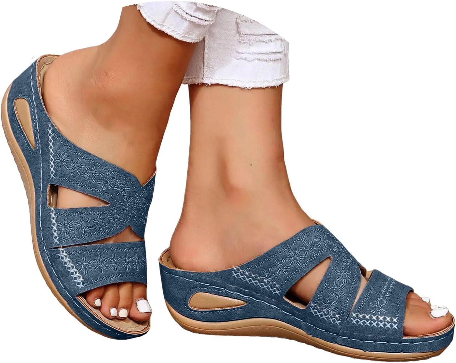 Sandals for Women Slip on Dressy Summer Comfortable Slides Sandals Lightweight Memory Foam Platform Wedge Shoes