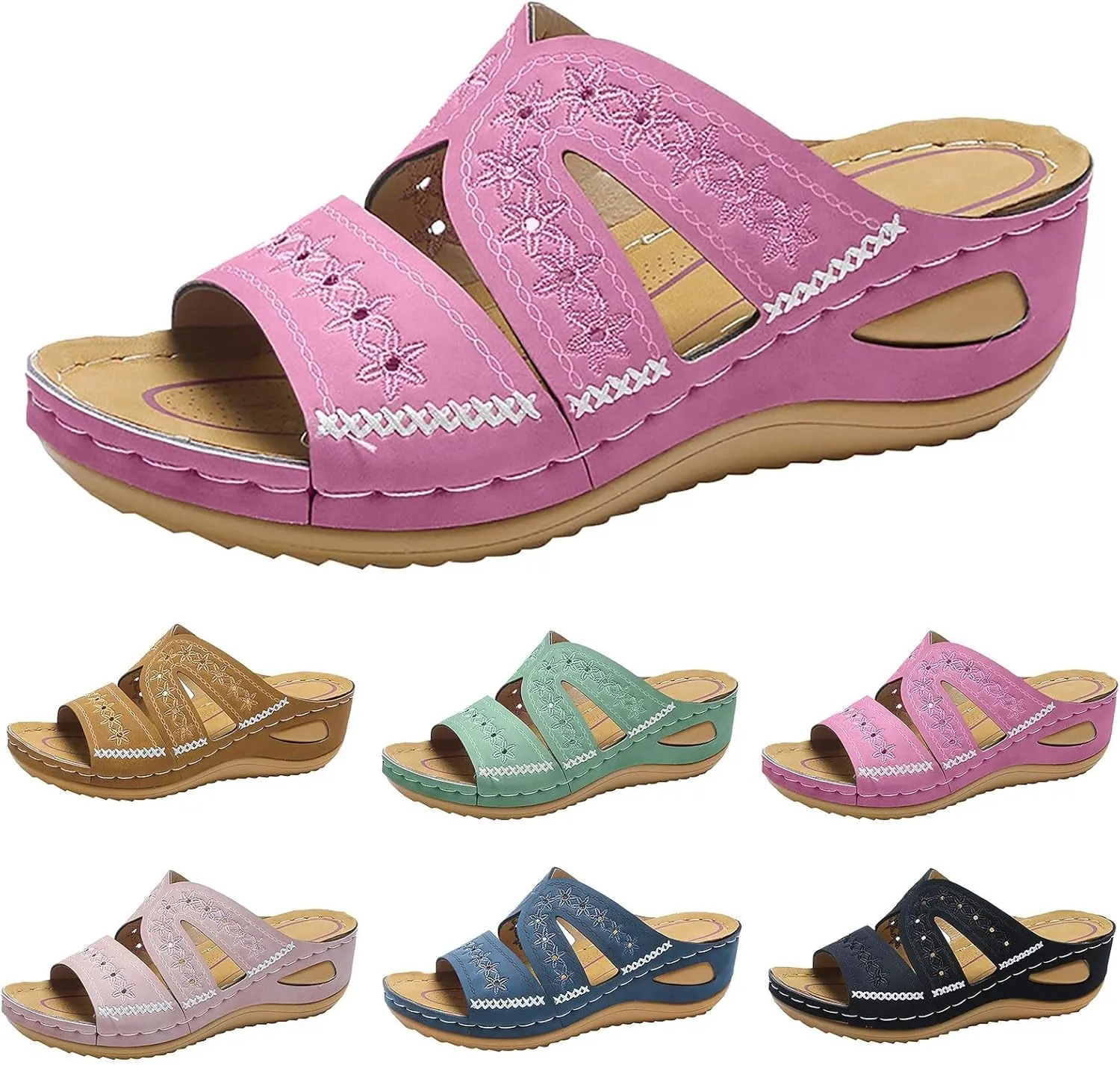 Sandals for Women Slip on Dressy Summer Comfortable Slides Sandals Lightweight Memory Foam Platform Wedge Shoes