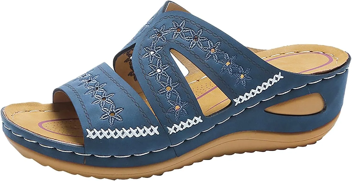 Sandals for Women Slip on Dressy Summer Comfortable Slides Sandals Lightweight Memory Foam Platform Wedge Shoes