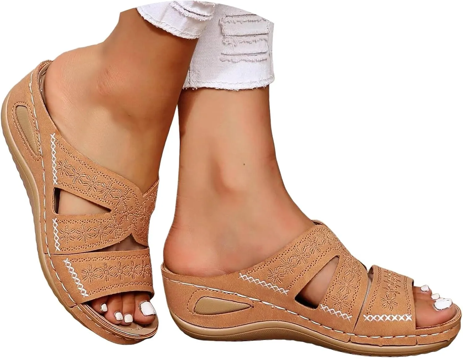 Sandals for Women Slip on Dressy Summer Comfortable Slides Sandals Lightweight Memory Foam Platform Wedge Shoes