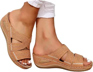 Sandals for Women Slip on Dressy Summer Comfortable Slides Sandals Lightweight Memory Foam Platform Wedge Shoes