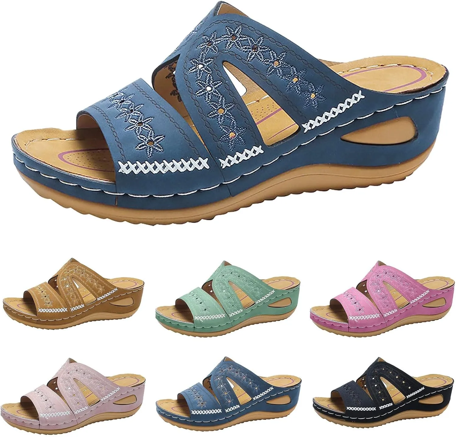 Sandals for Women Slip on Dressy Summer Comfortable Slides Sandals Lightweight Memory Foam Platform Wedge Shoes