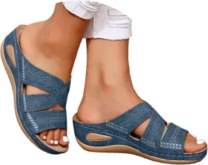 Sandals for Women Slip on Dressy Summer Comfortable Slides Sandals Lightweight Memory Foam Platform Wedge Shoes
