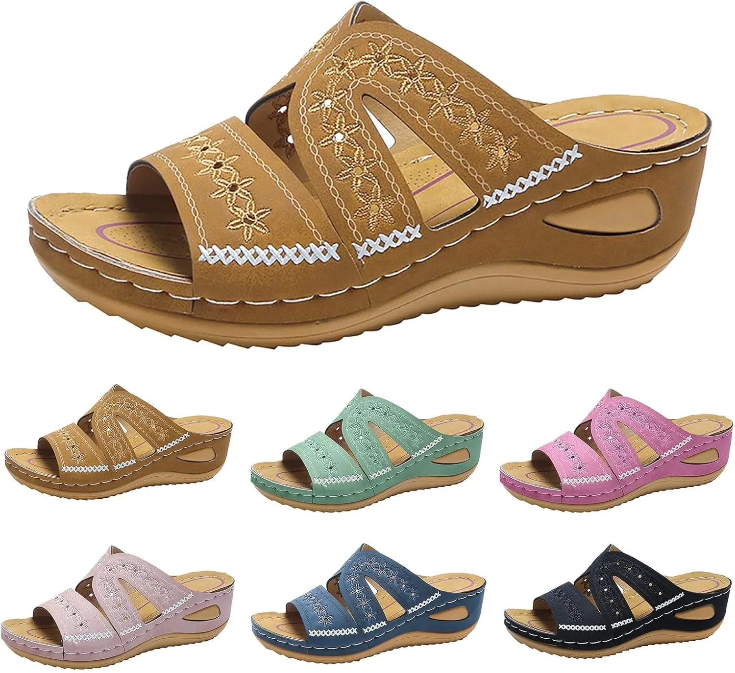 Sandals for Women Slip on Dressy Summer Comfortable Slides Sandals Lightweight Memory Foam Platform Wedge Shoes