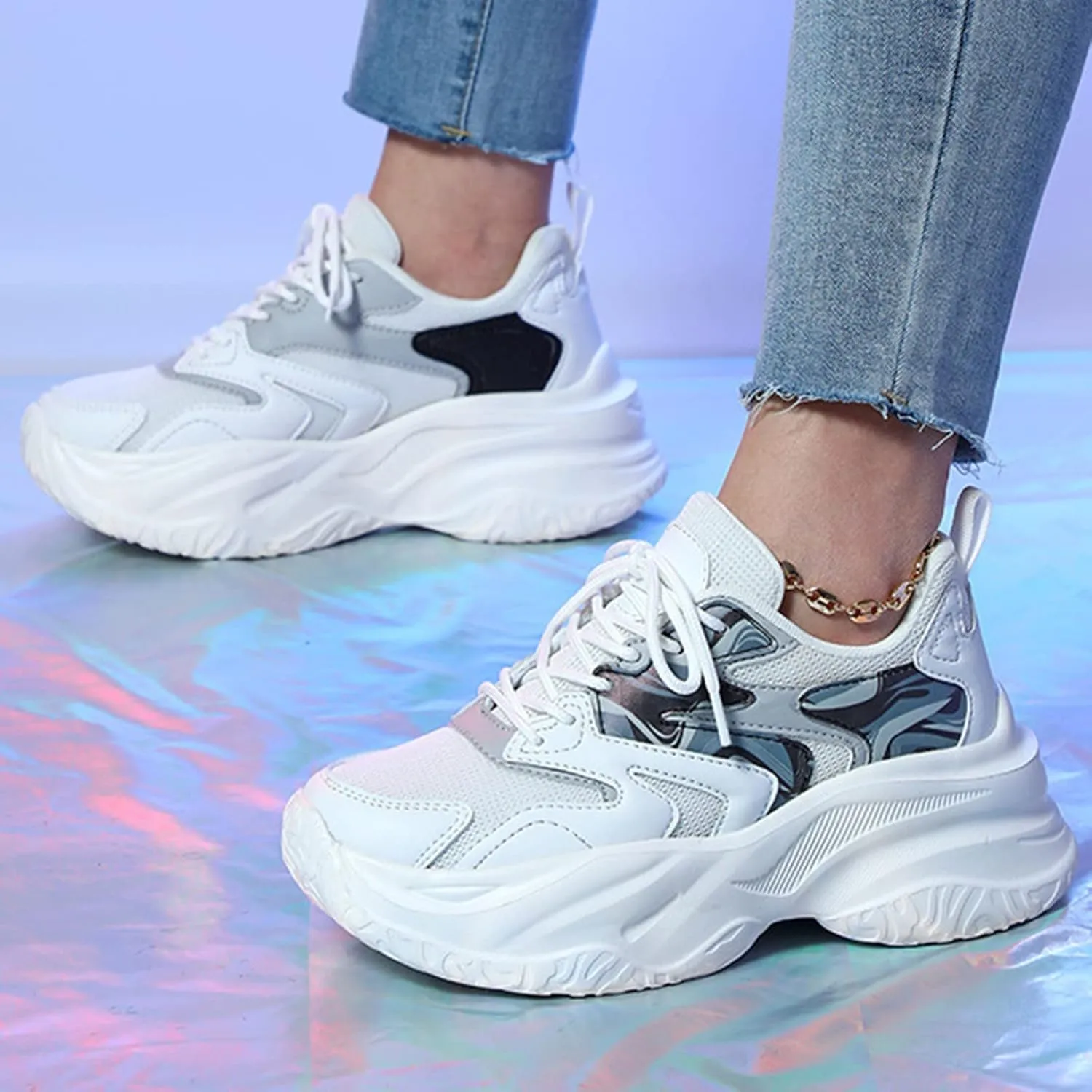 SBGMoSJ Platform Sneakers for Women Wide Size Womens Running Shoes Size 11.5 Wide Slip On Tennis Shoes Women Wide Width Bowling Shoes Women Size 9 1/2 Comfy Walking Shoes for Women Dressy