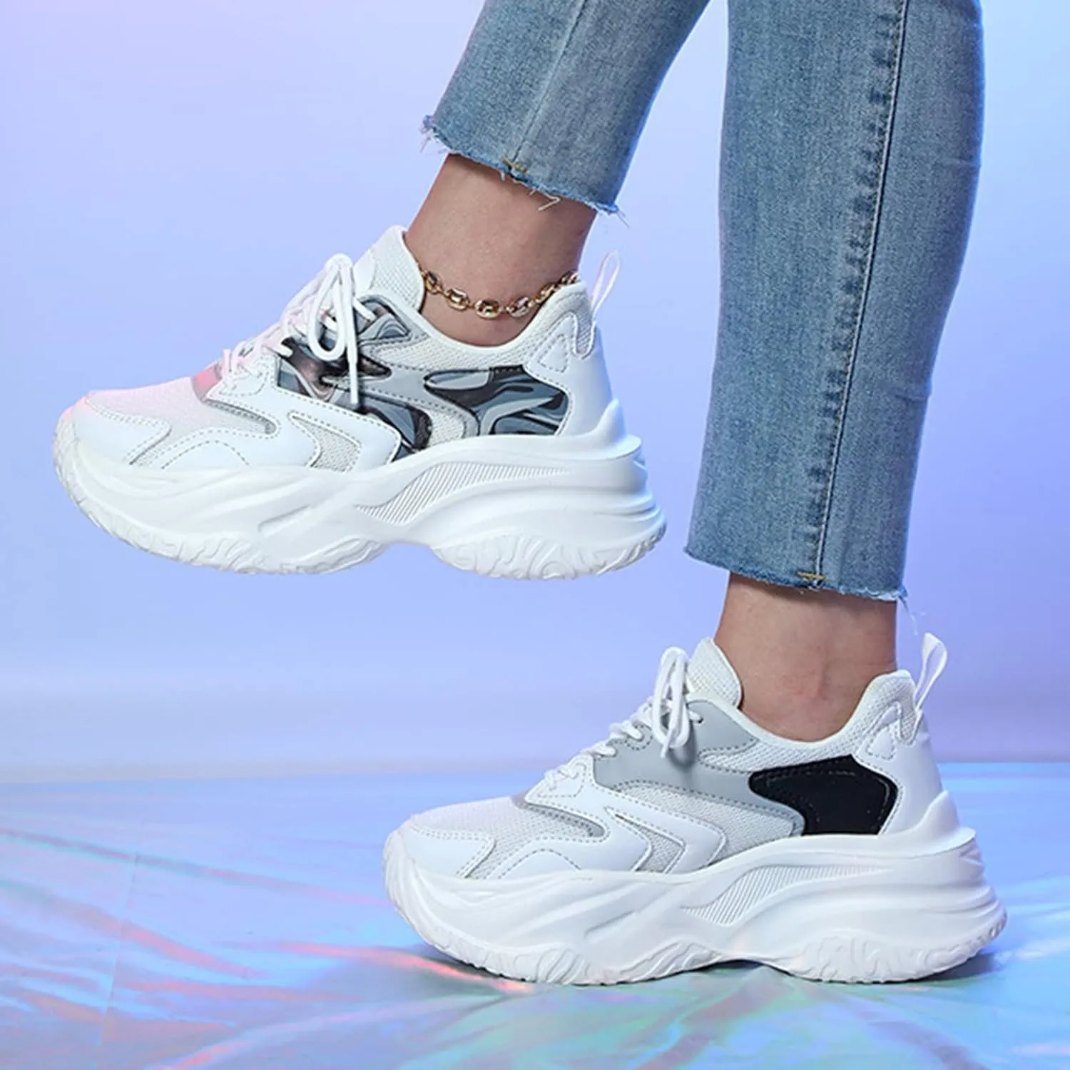 SBGMoSJ Platform Sneakers for Women Wide Size Womens Running Shoes Size 11.5 Wide Slip On Tennis Shoes Women Wide Width Bowling Shoes Women Size 9 1/2 Comfy Walking Shoes for Women Dressy