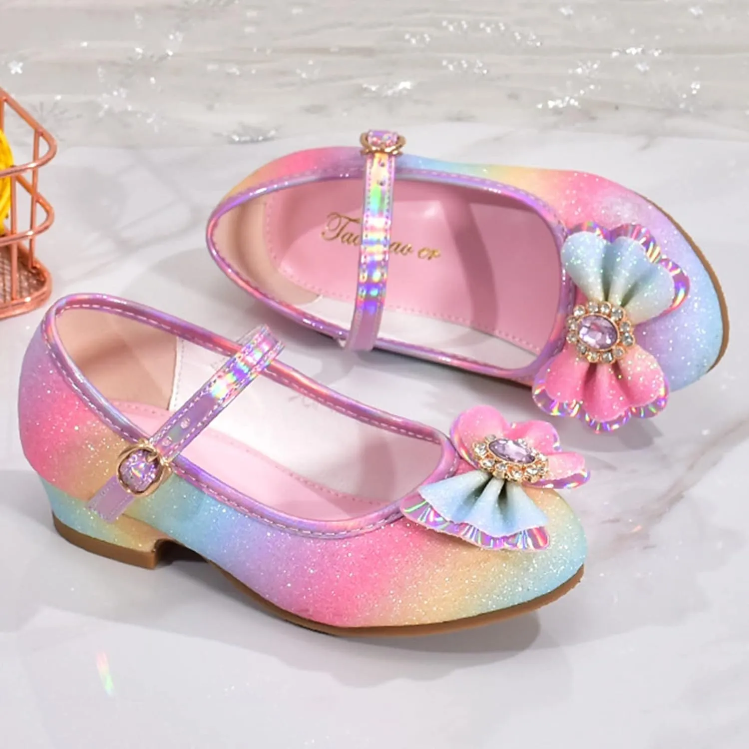 Shoes Low Heel Little Girls Cute Bowknot Sparkle Mary Jane Flower Girls Wedding Toddler Girl Dress Shoes