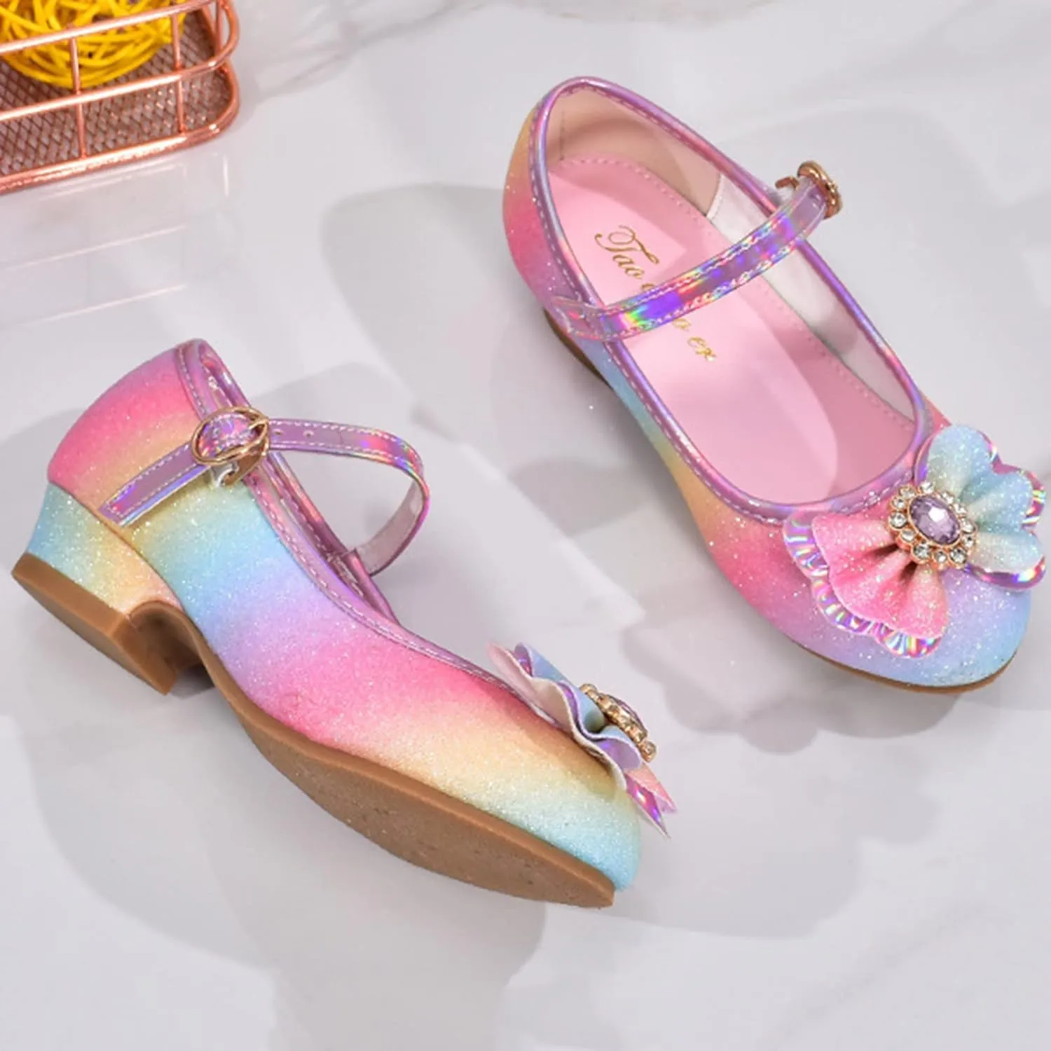 Shoes Low Heel Little Girls Cute Bowknot Sparkle Mary Jane Flower Girls Wedding Toddler Girl Dress Shoes