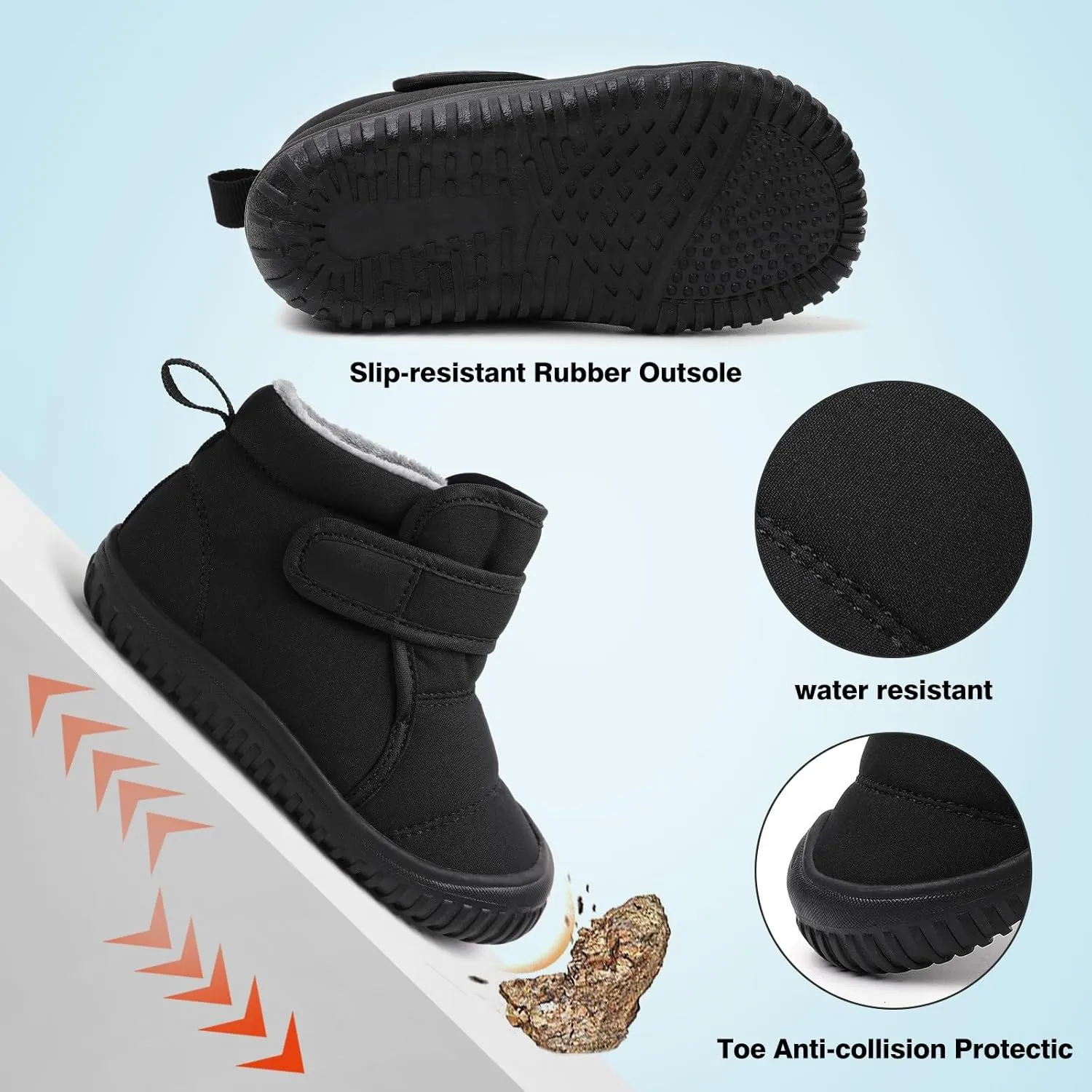 Snow Boots for Kids Insulated Snow Boot Boys Girls Ankle Booties Kids Boots Outdoor Winter Boots with Hook and Loop