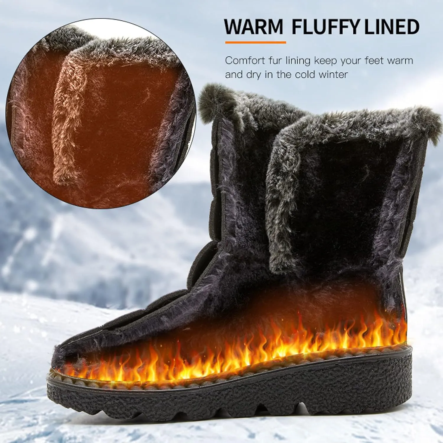 Snow Boots for Women Platform Boots Round Toe Waterproof Fabric Flat Heel Warm Winter Sticky Paste Mid Calf Snow Boot
