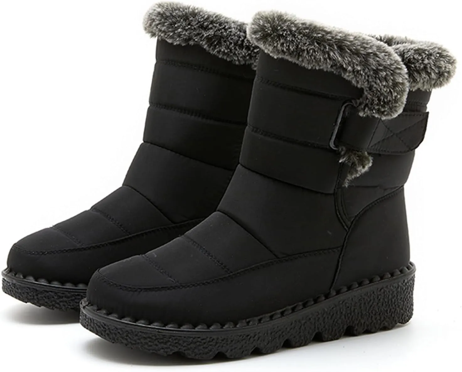 Snow Boots for Women Platform Boots Round Toe Waterproof Fabric Flat Heel Warm Winter Sticky Paste Mid Calf Snow Boot