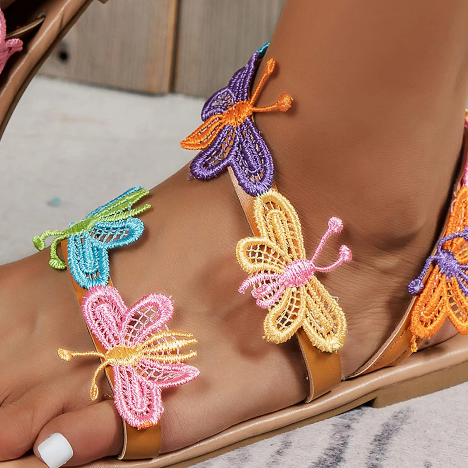 Summer Flat Sandals Women Dressy Bohemia Sandals Butterfly Flip Flops Boho Beach Sandals Cute Slip On Dressy Sandals