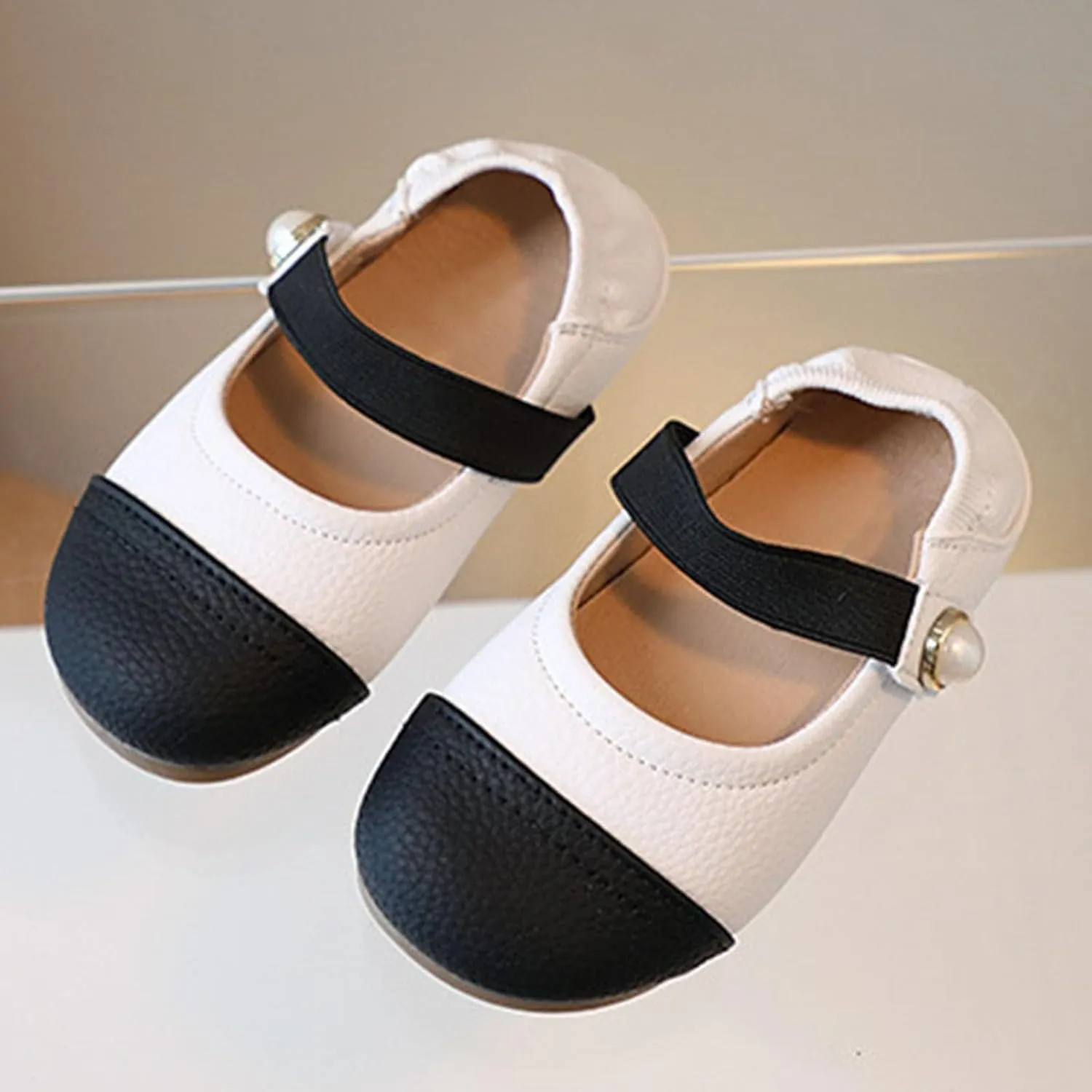 Toddler Baby Dress Shoes School Shoes for Girls Color Block Mary Jane Ballet Flats Flower Party Wedding Shoes