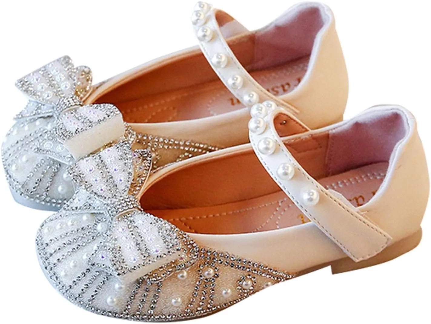 Toddler Flower Girl Dress Shoes Rhinstones Pearls Bow Mary Jane Ballet Flats Wedding Party Girls Shoes
