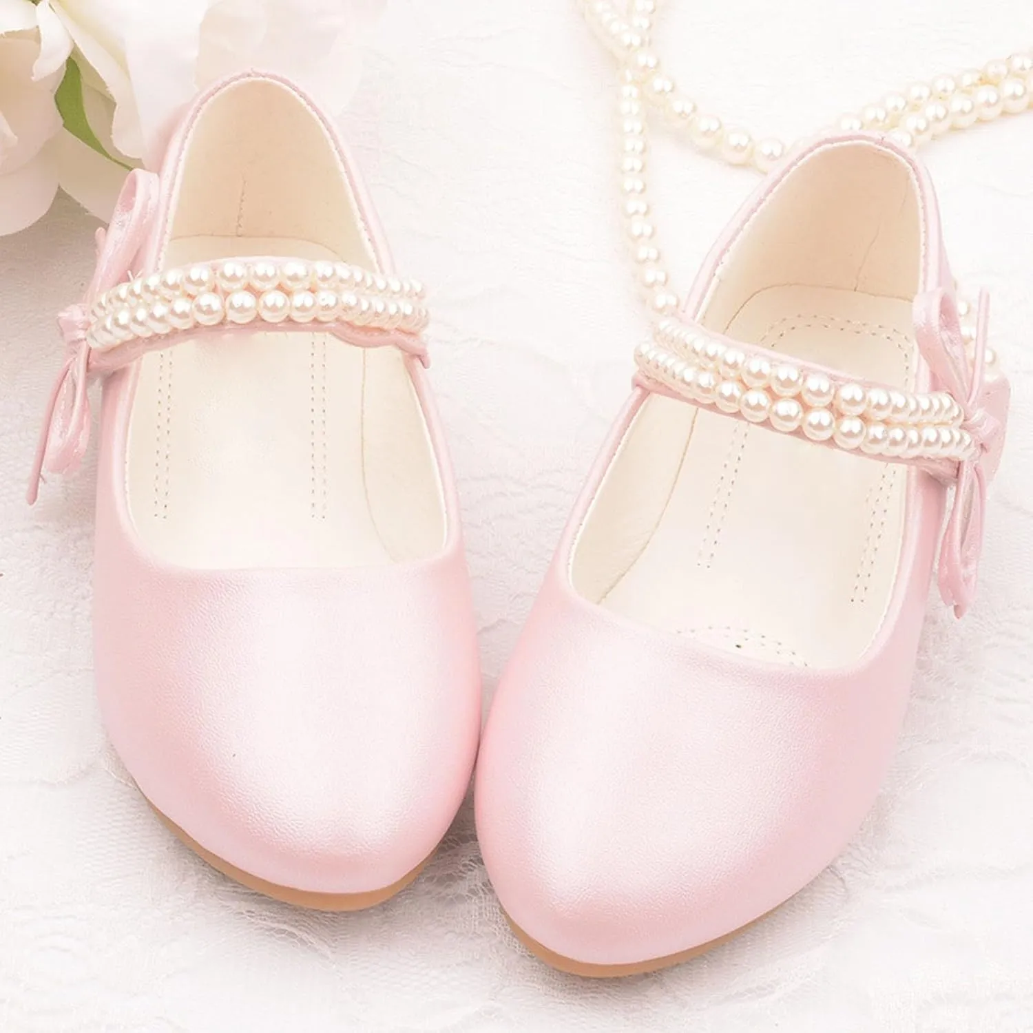 Toddler Girl's Dress Mary Jane Ballet Flats Bow Flower Girl Wedding Party Ballerina Flat Shoes for Girls
