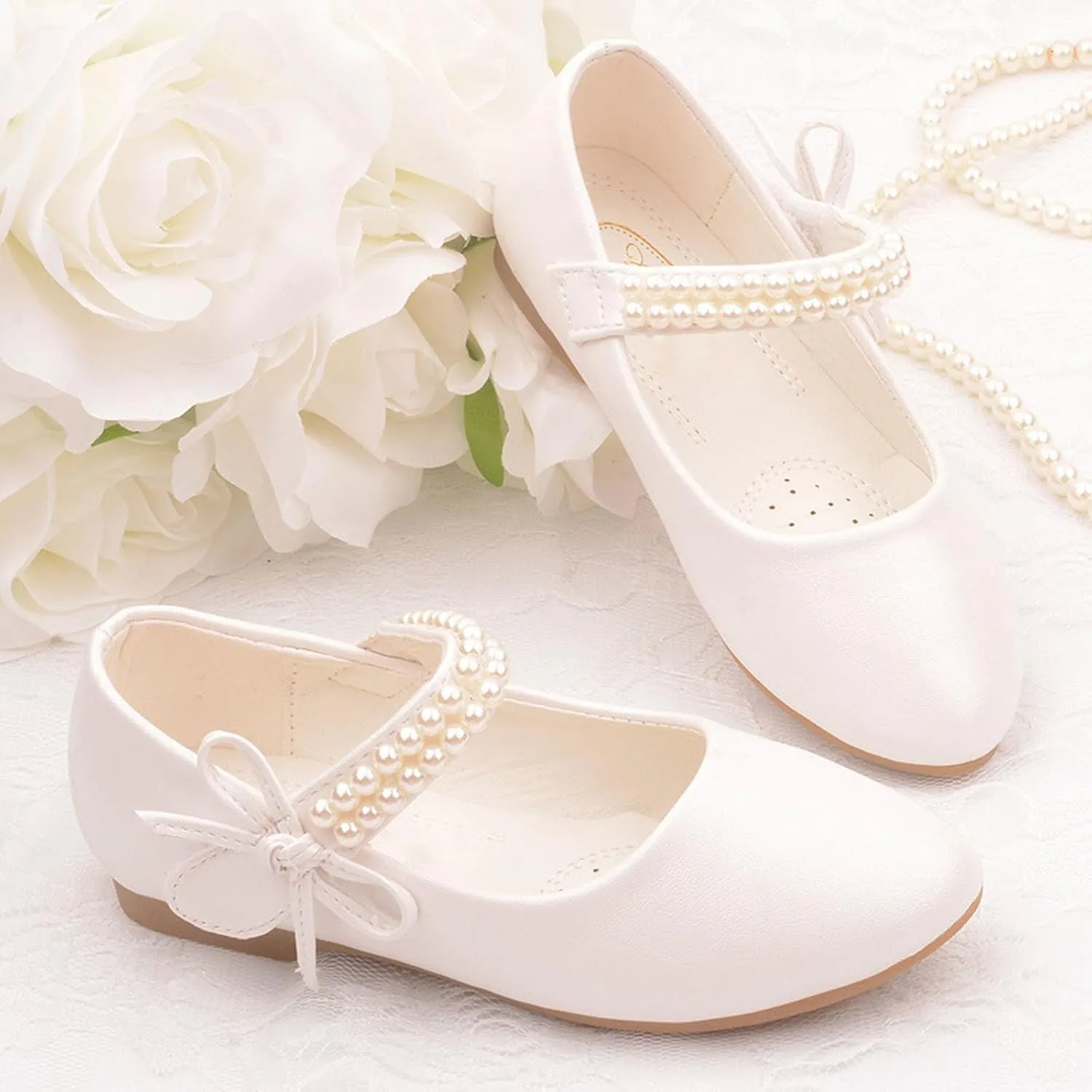 Toddler Girl's Dress Mary Jane Ballet Flats Bow Flower Girl Wedding Party Ballerina Flat Shoes for Girls
