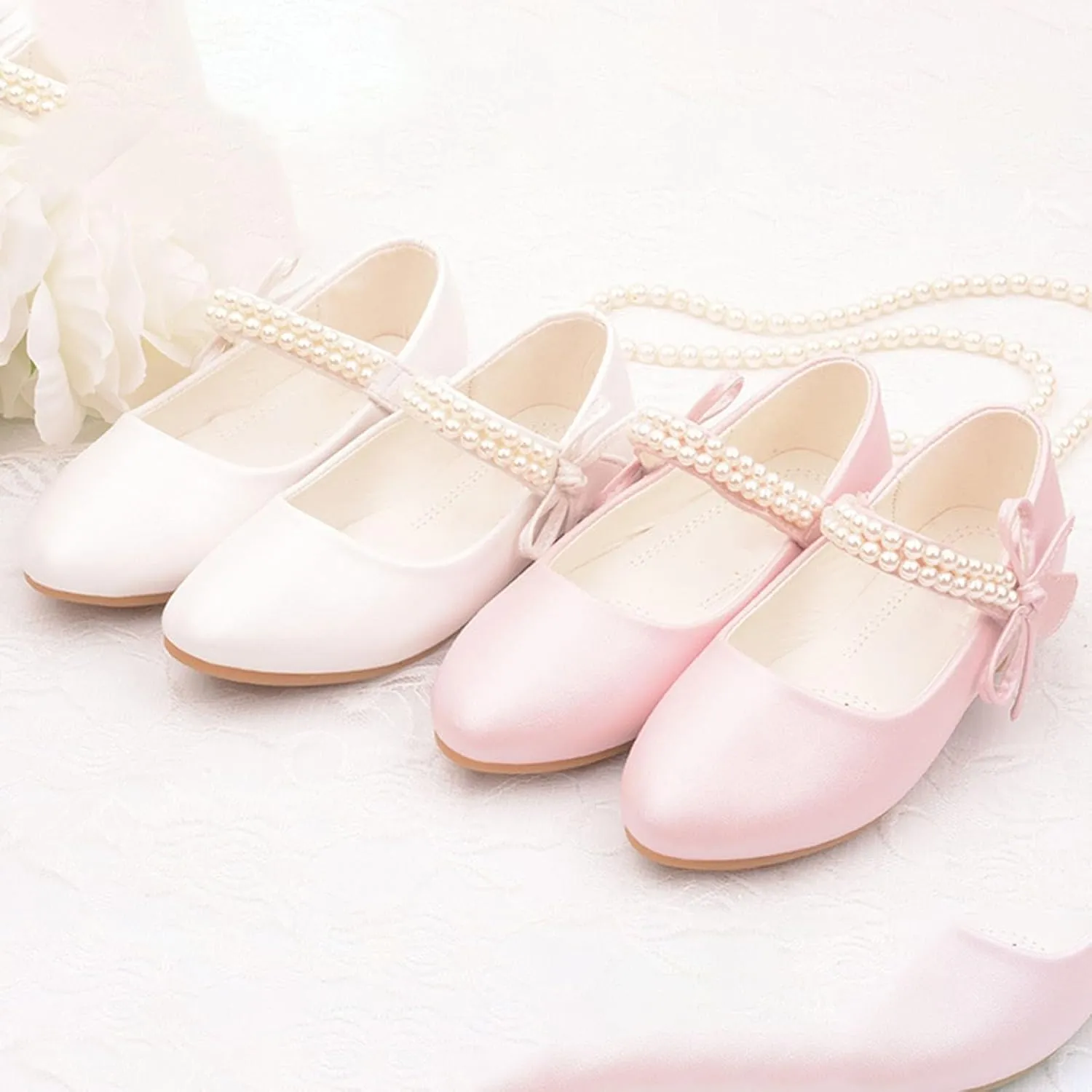Toddler Girl's Dress Mary Jane Ballet Flats Bow Flower Girl Wedding Party Ballerina Flat Shoes for Girls