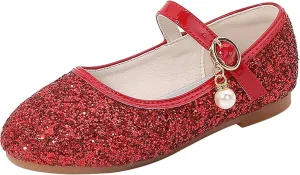 Toddler Girls Dress Shoes Mary Jane Shoes for Girls Low Heels Toddler Glitter Flats for Wedding Party