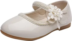 Toddler Girls Dress Shoes Toddler Kid Mary Jane with Pearls Low Heels Pumps for Flower Girl Wedding Party