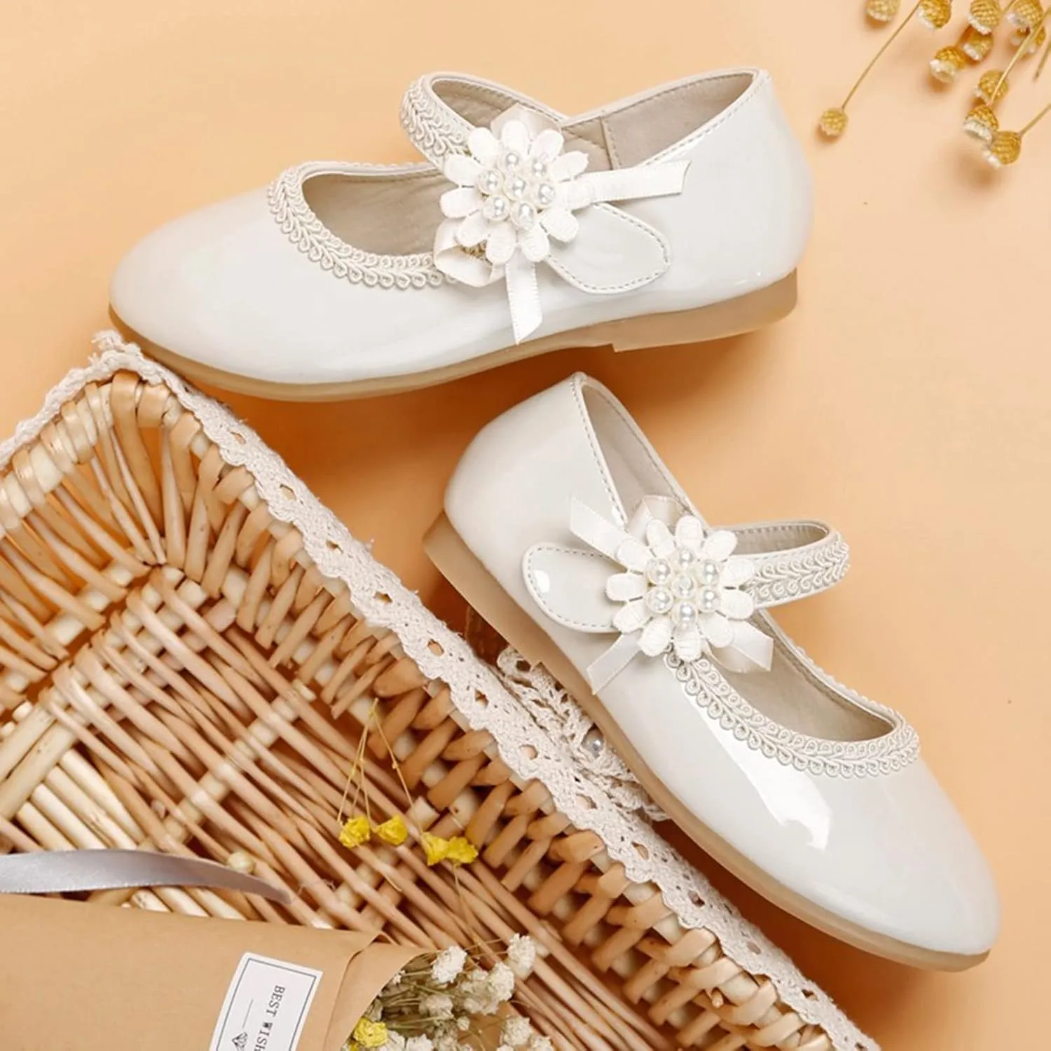 Toddler Girls Dress Shoes Toddler Kid Mary Jane with Pearls Low Heels Pumps for Flower Girl Wedding Party