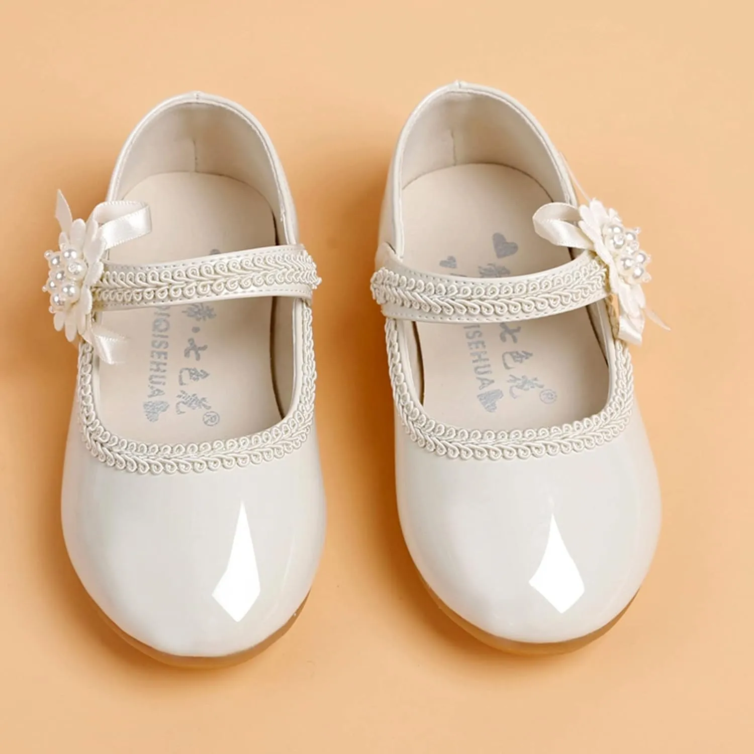 Toddler Girls Dress Shoes Toddler Kid Mary Jane with Pearls Low Heels Pumps for Flower Girl Wedding Party