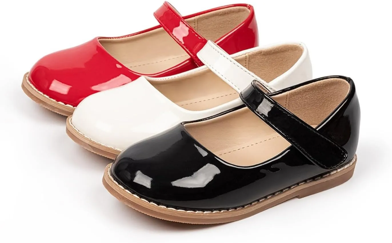 Toddler Girls Mary Jane Dress Shoes Ballet Flat Little Girls Soft Leather Slip-On Princess Wedding Pary Shoes