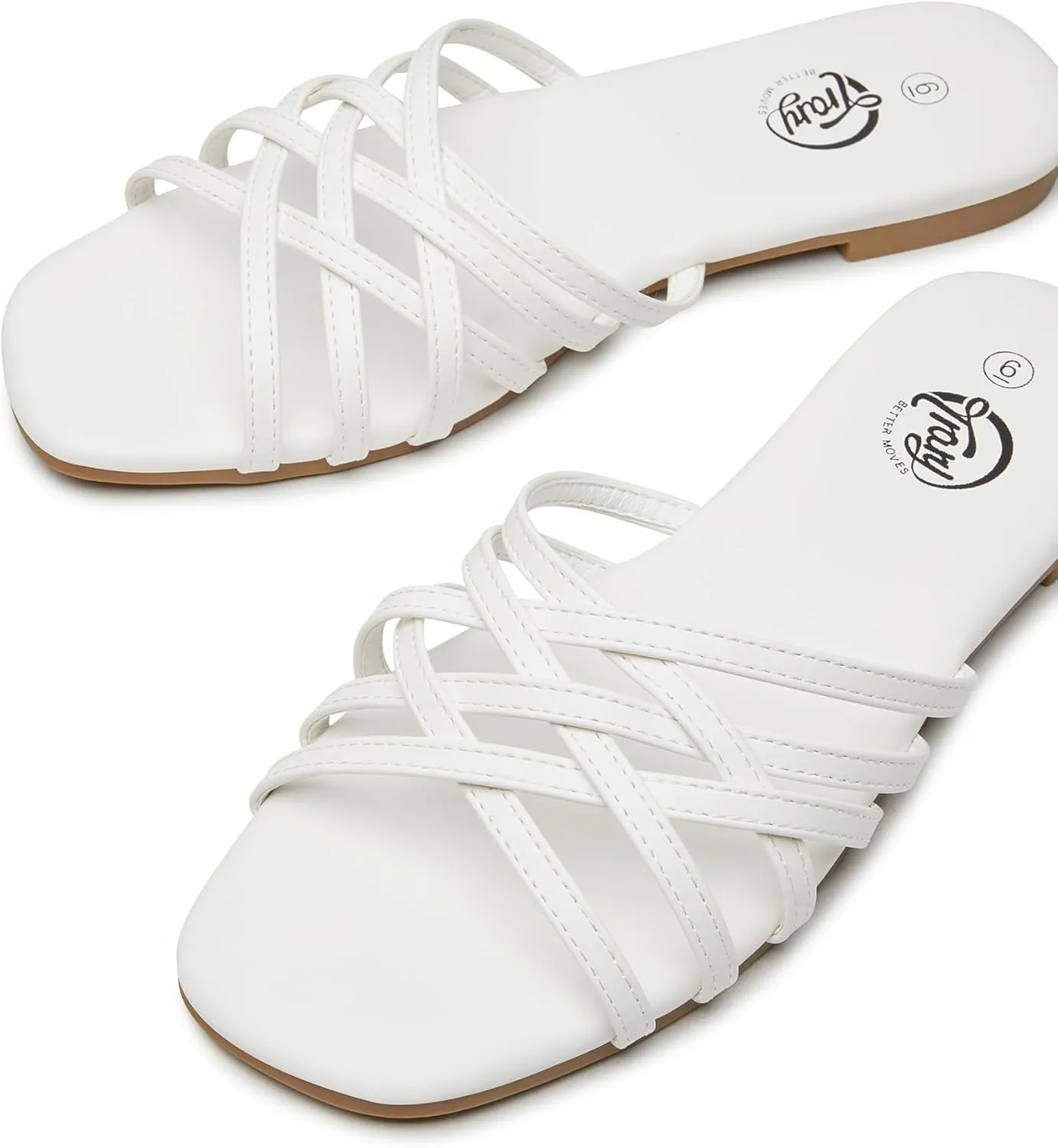 Trary Sandals Women,Leather Slides Women Comfortable Memory Foam Sandals for Women Footwear,Fashion Flat Summer Sandals for Women 2025