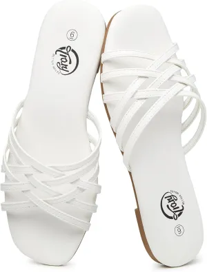 Trary Sandals Women,Leather Slides Women Comfortable Memory Foam Sandals for Women Footwear,Fashion Flat Summer Sandals for Women 2025