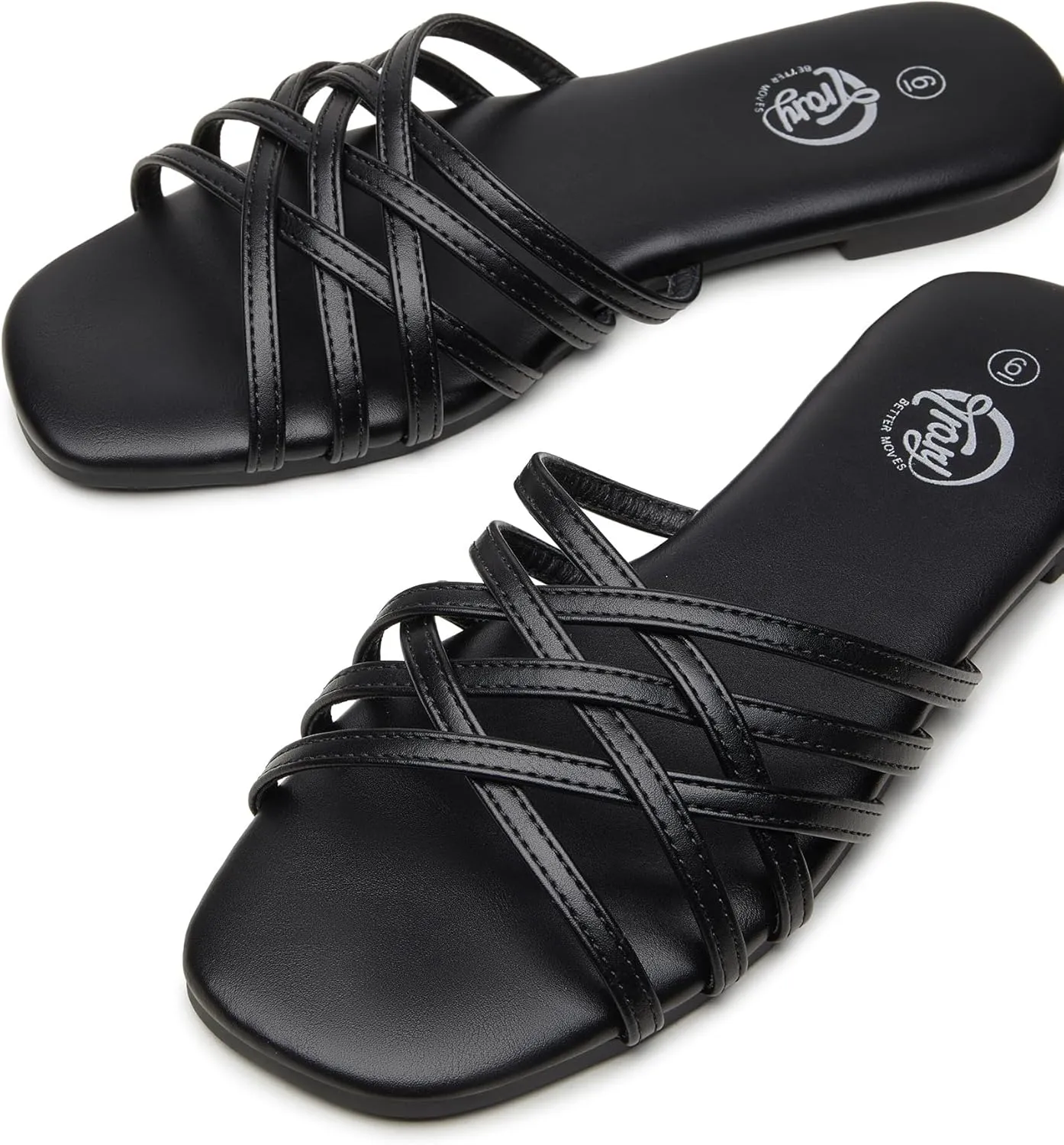 Trary Sandals Women,Leather Slides Women Comfortable Memory Foam Sandals for Women Footwear,Fashion Flat Summer Sandals for Women 2025