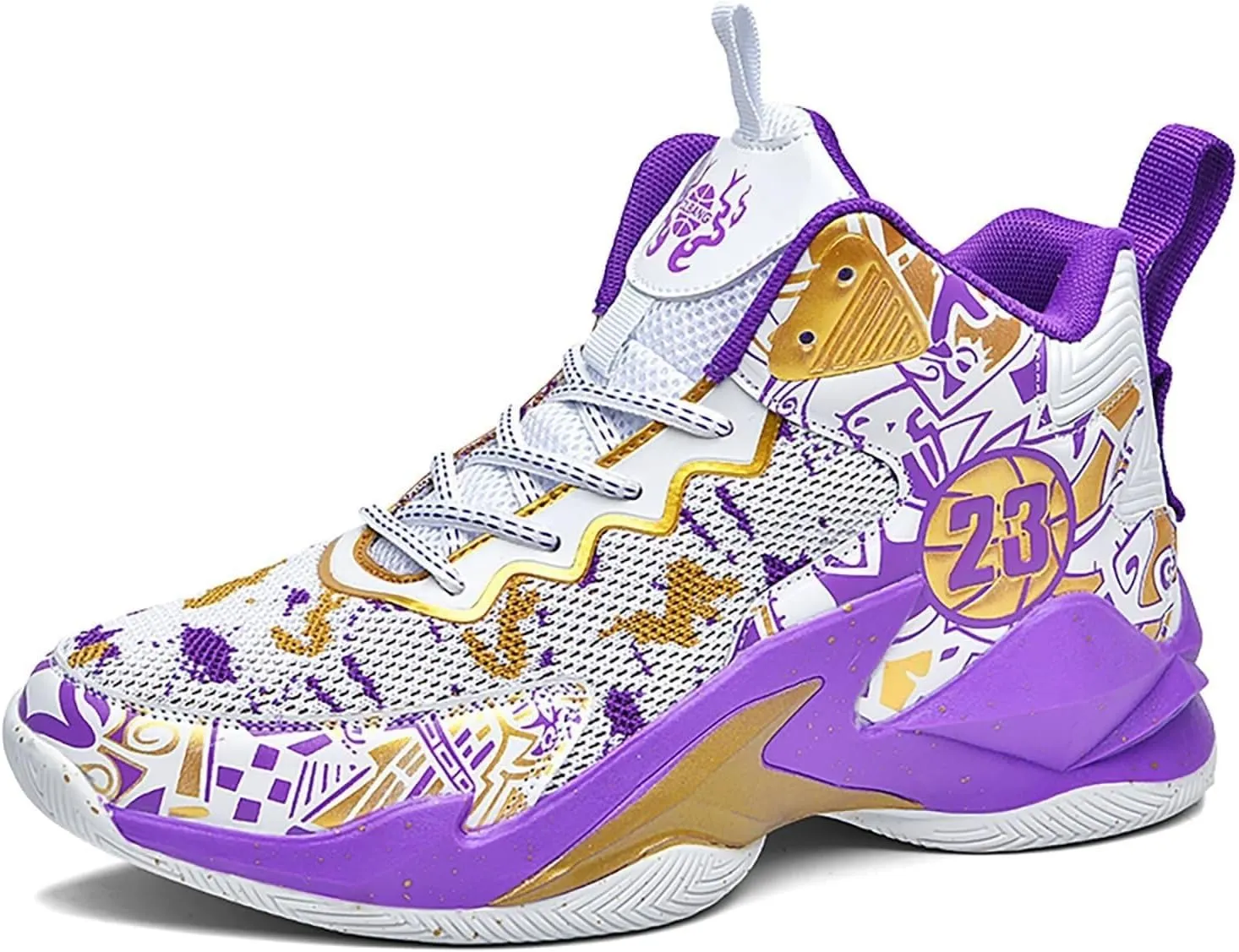 Unisex Basketball Shoes with High Top Mesh Breathable Anti Slip Wear-Resistant Practical Sports Shoes