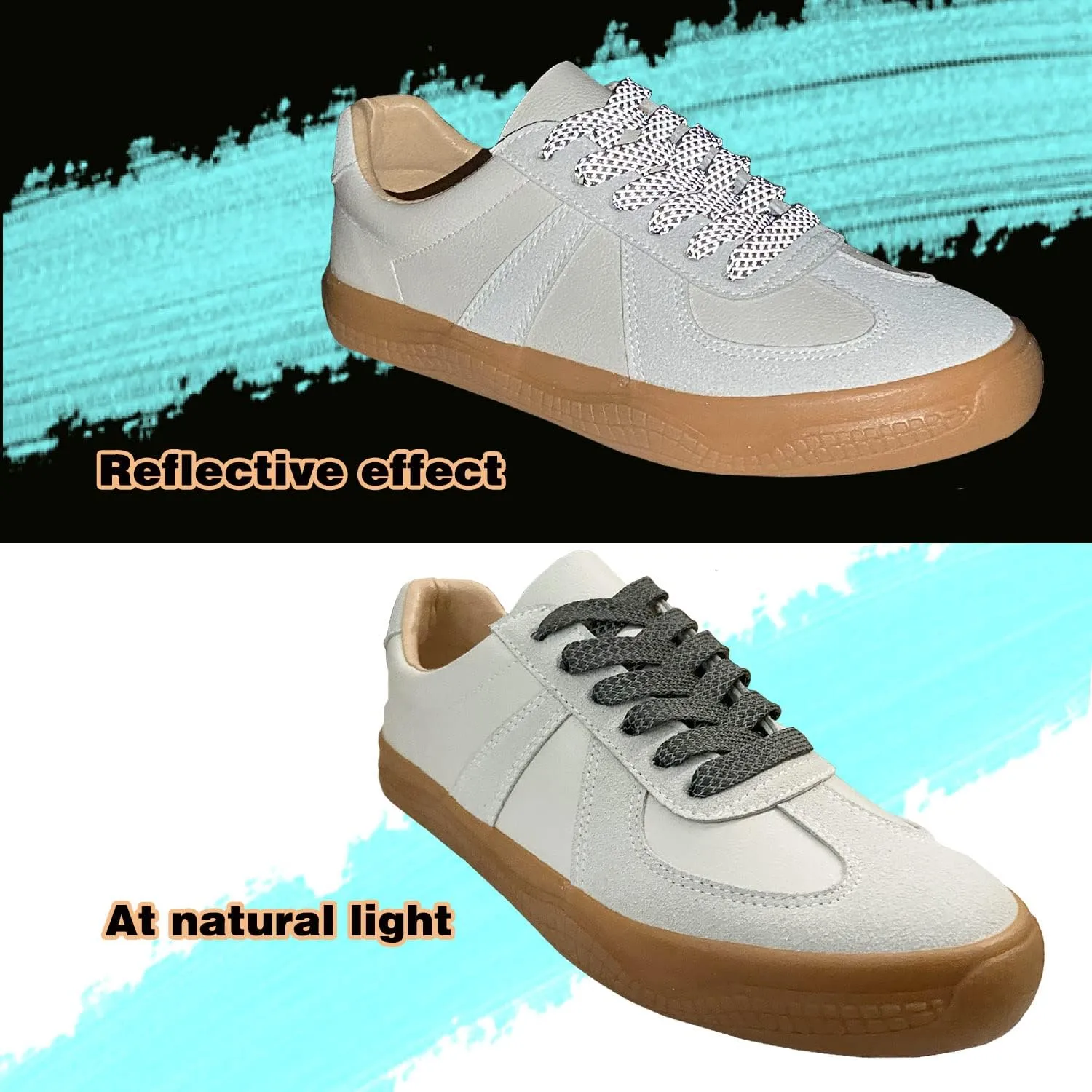 VASGO Flat Shoe Laces Reflective for Sneaker 10 Different Lengths 12 Colors