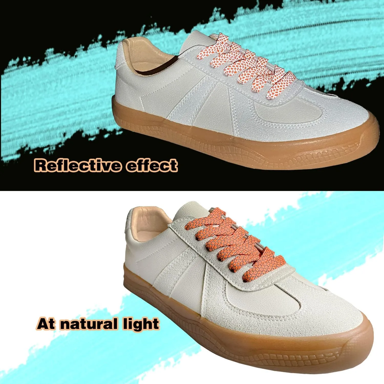 VASGO Flat Shoe Laces Reflective for Sneaker 10 Different Lengths 12 Colors
