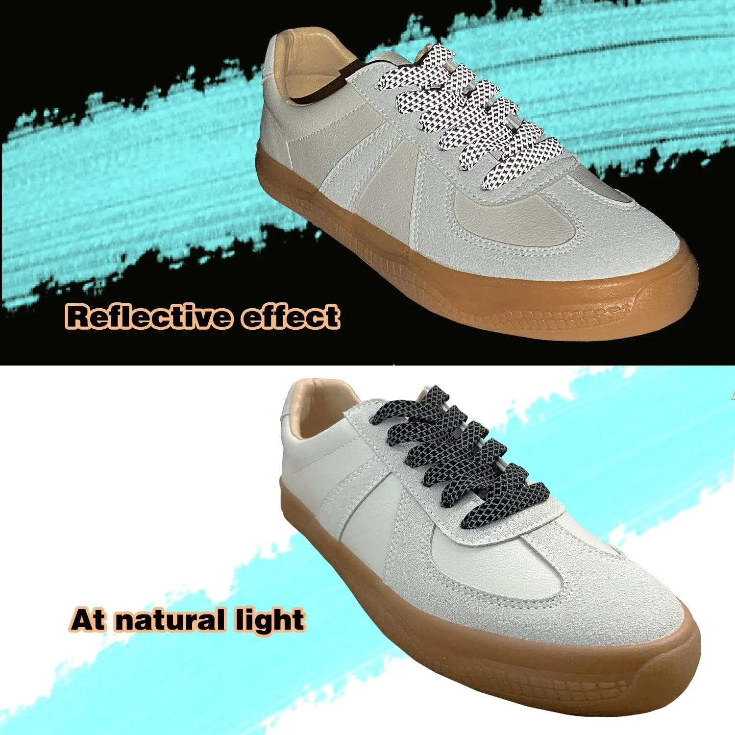 VASGO Flat Shoe Laces Reflective for Sneaker 10 Different Lengths 12 Colors