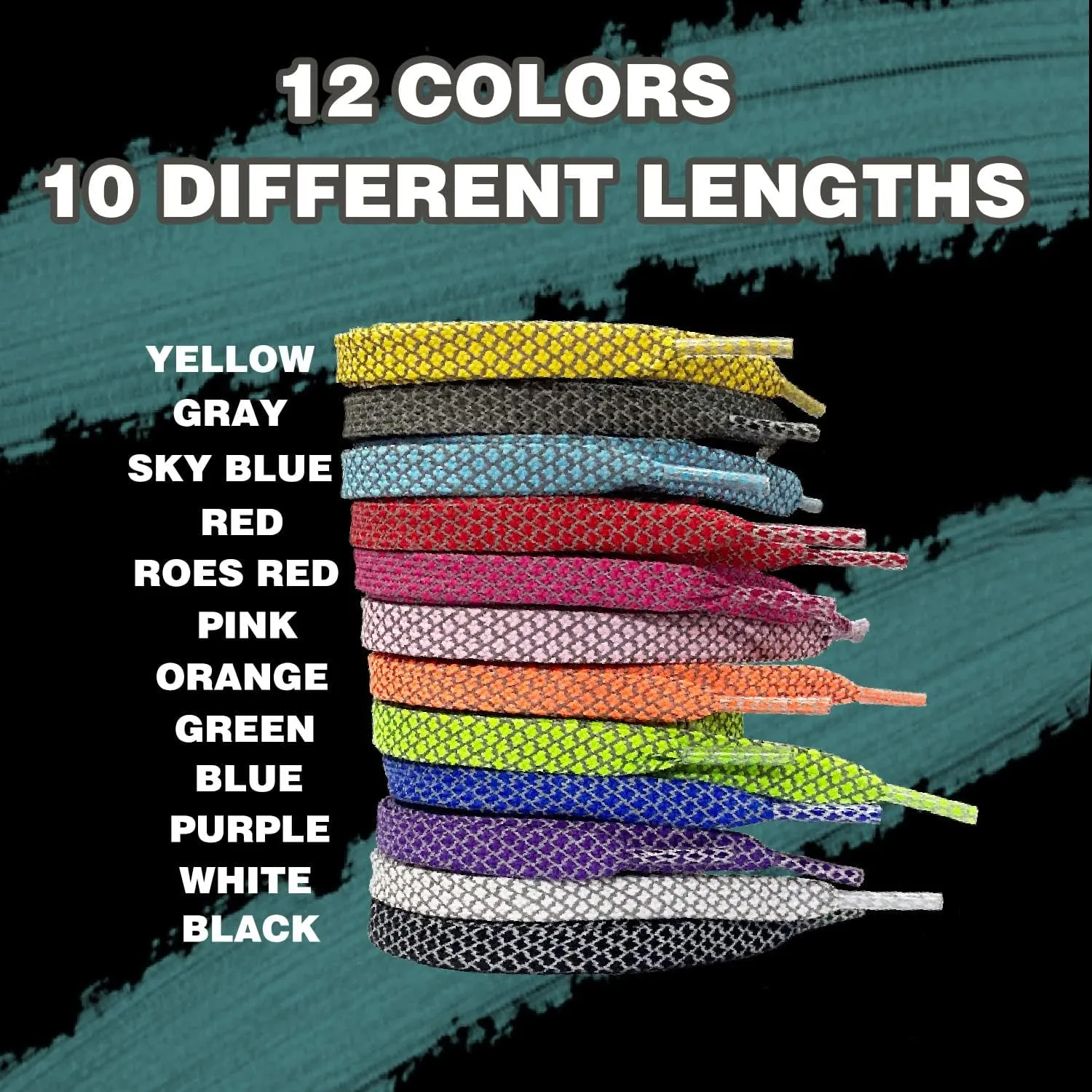 VASGO Flat Shoe Laces Reflective for Sneaker 10 Different Lengths 12 Colors