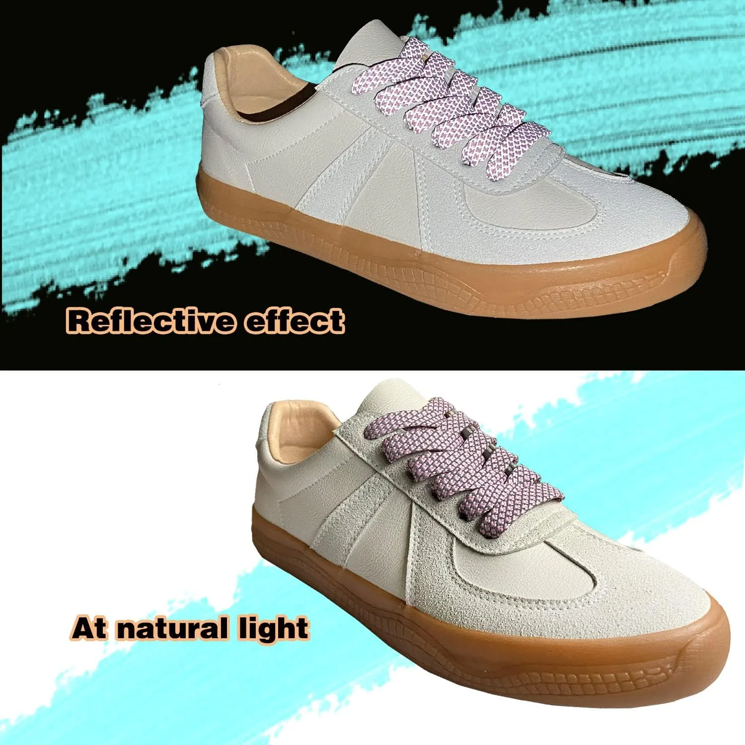 VASGO Flat Shoe Laces Reflective for Sneaker 10 Different Lengths 12 Colors