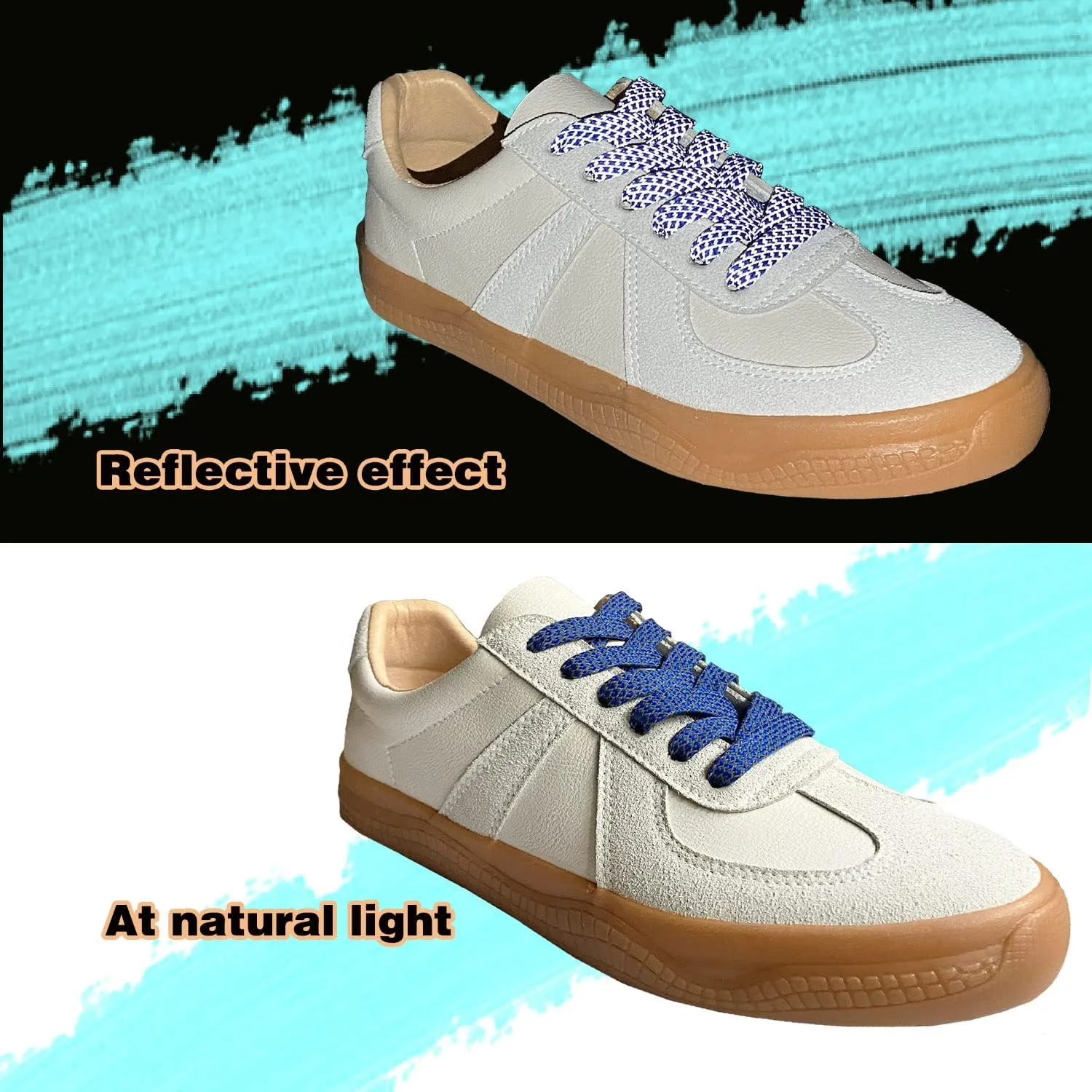 VASGO Flat Shoe Laces Reflective for Sneaker 10 Different Lengths 12 Colors