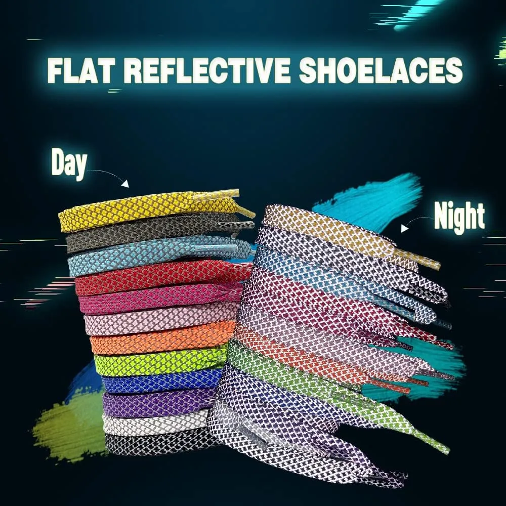 VASGO Flat Shoe Laces Reflective for Sneaker 10 Different Lengths 12 Colors