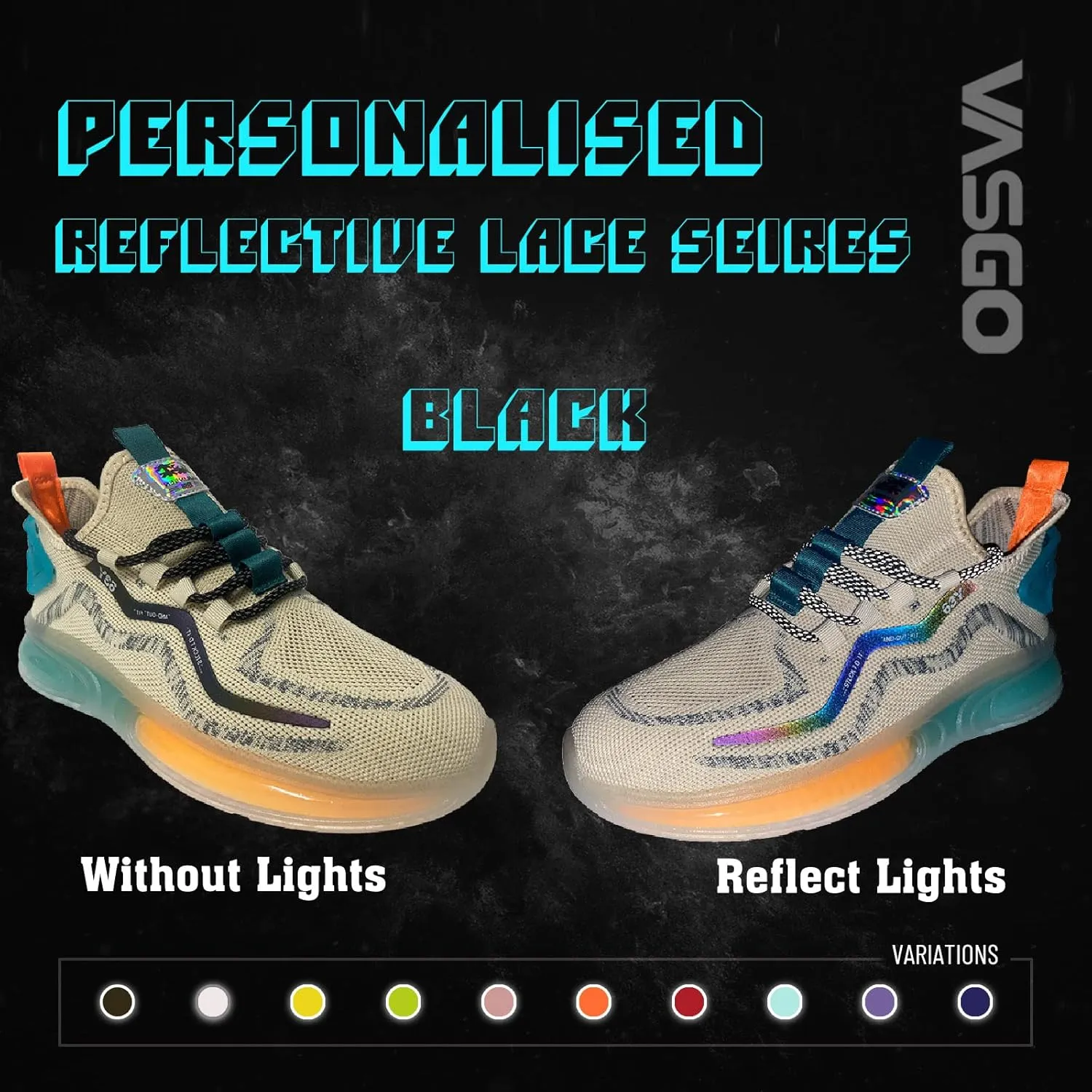 VASGO Round Shoe Laces Reflective for Sneakers