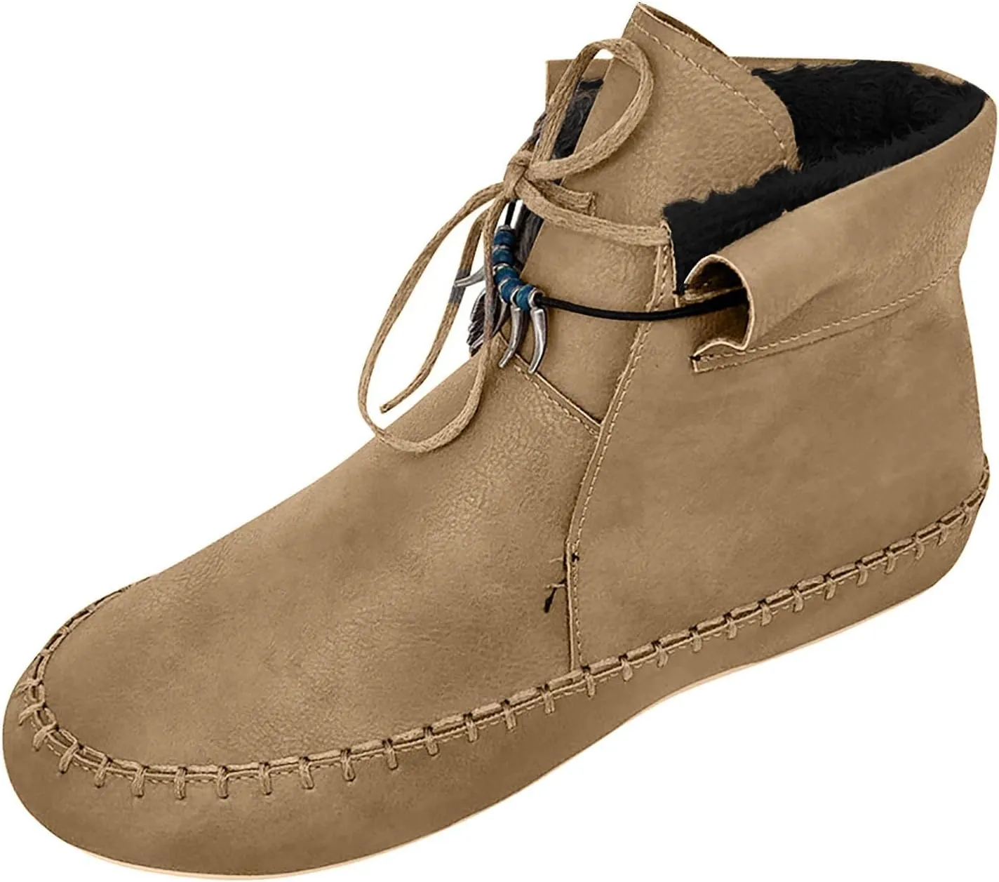 Vintage Short Boot Women Casual Sherpa Fleece Lined Warm Ankle Boots Winter Thermal Shoes Lace Up Flat Booties