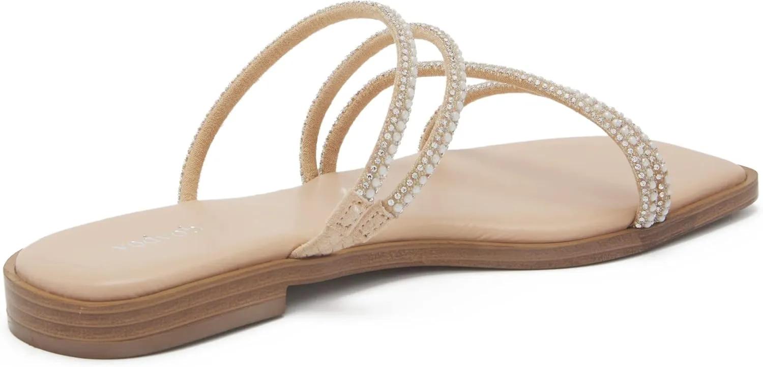 vodvob Women's Rhinestone Flat Sandals Slip on Memory Foam Sandals Open Toe Slide Sandals