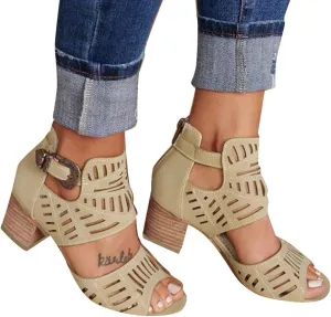Walking Sandals Women, Womens Sandals Sexy Hollow Floral Lace Chunky High Heels Peep Toe Platform Boots