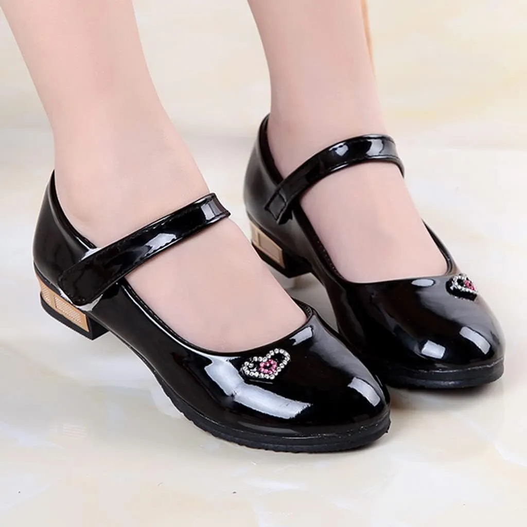 Wedding PU Leather Flat Girls Low Heel Dress Shoes Mary Jane Shoes for Girls with Ankle Strap Dress Shoes for School
