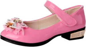 Wedding PU Leather Flat Girls Low Heel Dress Shoes Mary Jane Shoes for Girls with Ankle Strap Dress Shoes for School