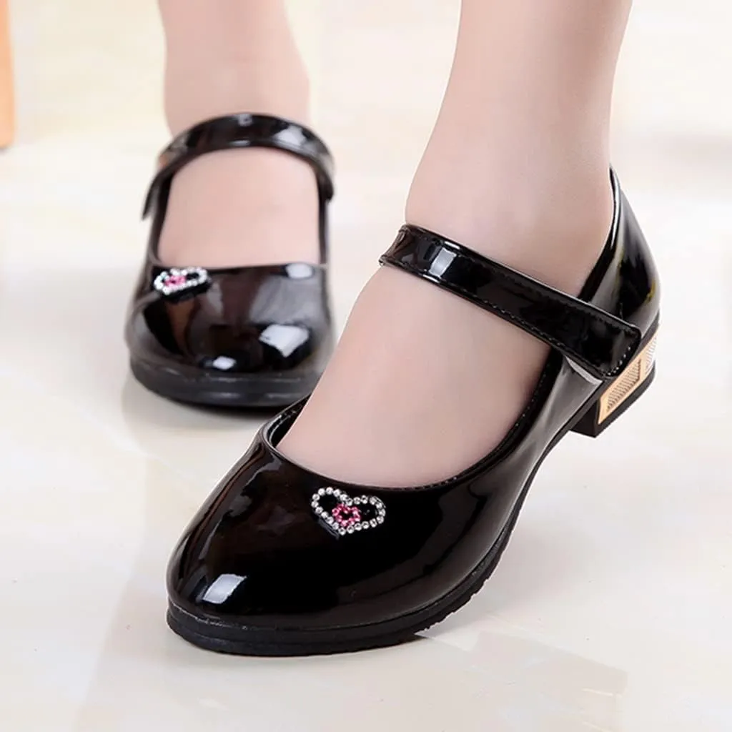 Wedding PU Leather Flat Girls Low Heel Dress Shoes Mary Jane Shoes for Girls with Ankle Strap Dress Shoes for School
