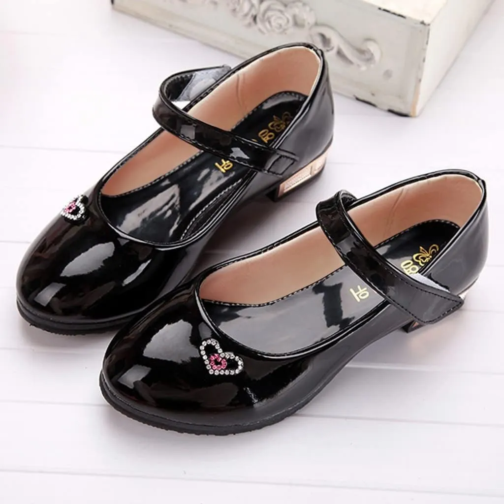 Wedding PU Leather Flat Girls Low Heel Dress Shoes Mary Jane Shoes for Girls with Ankle Strap Dress Shoes for School