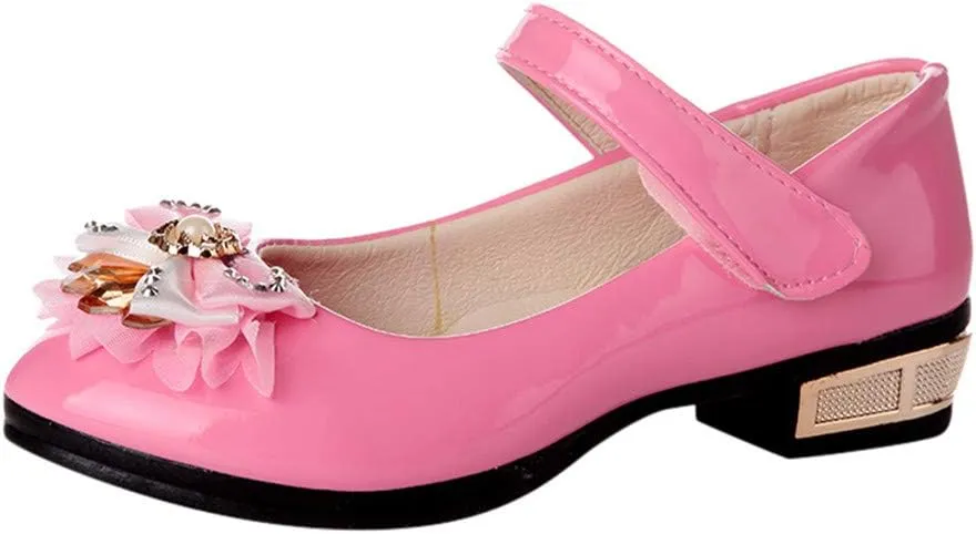 Wedding PU Leather Flat Girls Low Heel Dress Shoes Mary Jane Shoes for Girls with Ankle Strap Dress Shoes for School