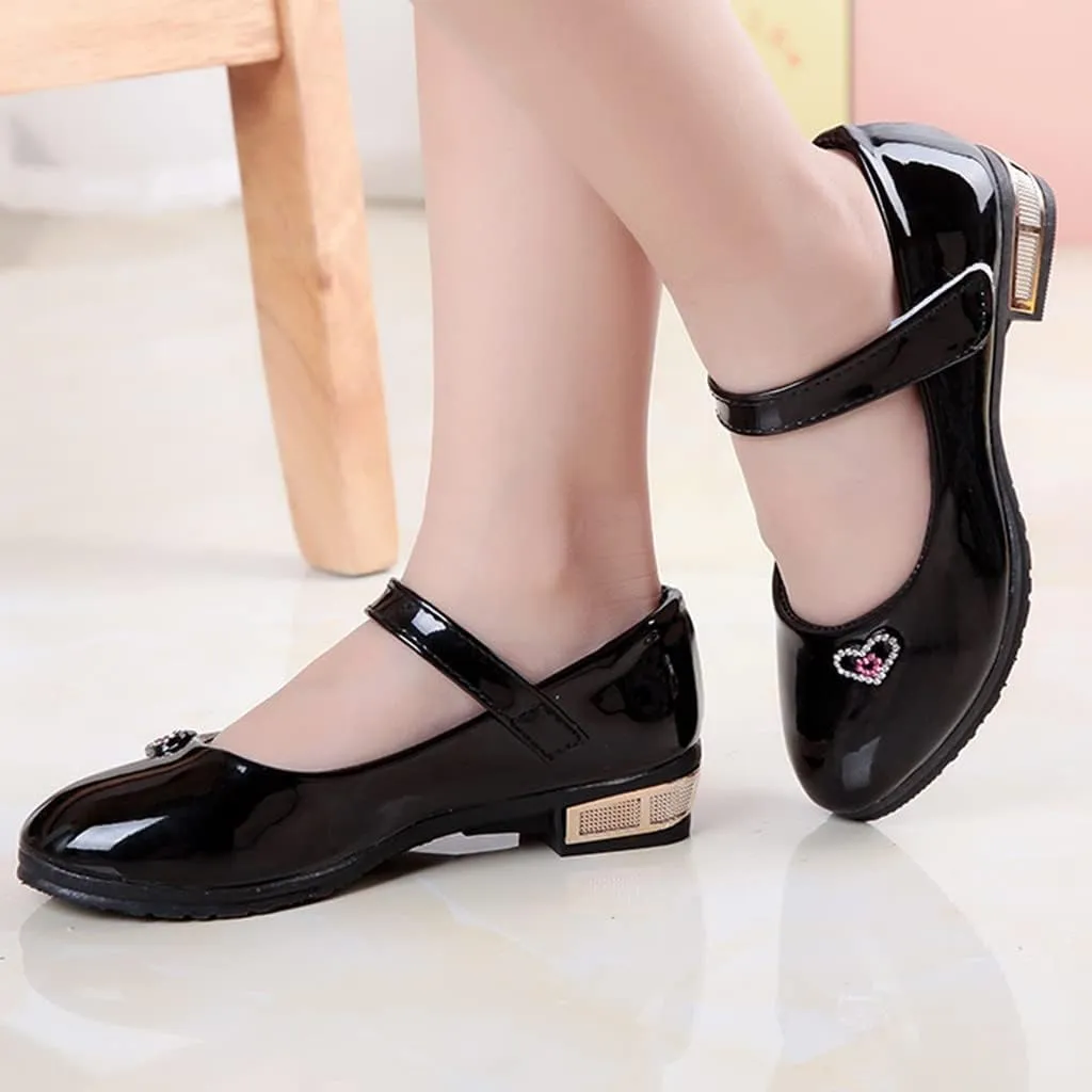 Wedding PU Leather Flat Girls Low Heel Dress Shoes Mary Jane Shoes for Girls with Ankle Strap Dress Shoes for School